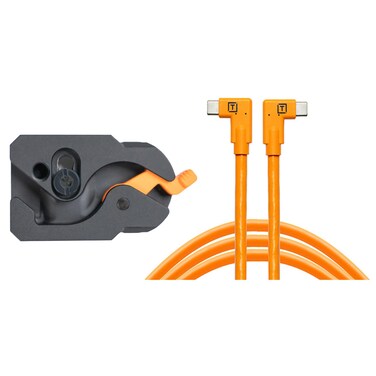 TetherGuard LeverLock &amp; Cable Kit, Dual USB-C Right Angle to USB-C, 15' (4.6m), High Vis. Orange