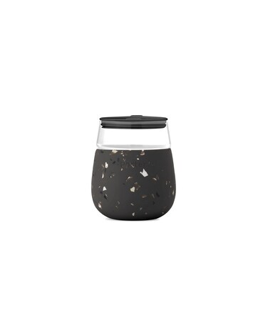 W&amp;P Porter Wine Cocktail Glass w/Protective Silicone Sleeve   Terrazzo Charcoal 15 Ounces   On-the-Go   Reusable   Portable   Dishwasher Safe