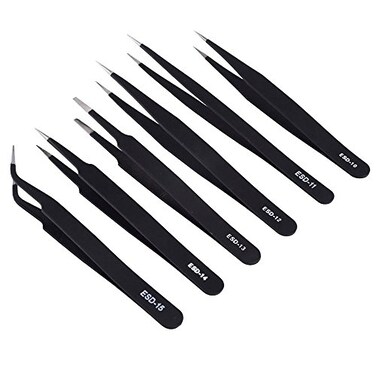 La Tartelette Pack of 6 Pcs ESD Precision Anti-static Tweezers Stainless Steel Tweezers for Electronics Jewelry-making Repairing