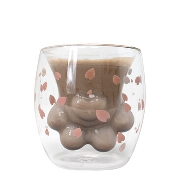 Cat Paw Cute Glass Cup - Insulated Double Walled Tumbler Cup for Iced Coffee, Latte, Cappuccino &amp; Water - Drinking Glass Keeps Drinks Cold &amp; Hot with Charming Kitty Design