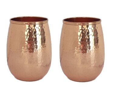 Sharvgun Pack of 2 Hammered Copper Wine Glass Tumbler Serveware &amp; Drinkware Ayurveda Healing Kitchen Serving Glass 200 ML (6.76 OZ)