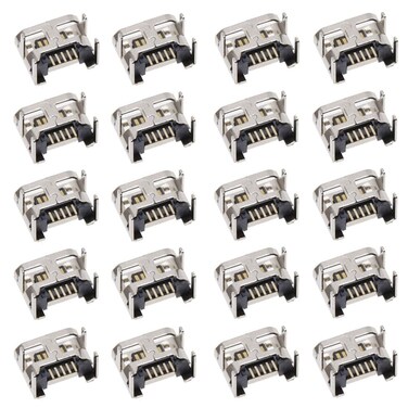 bnafes 20PCS Micro USB Female Socket Connector Jack Port, 5-Pin DIP 180 Degree, Repair Replacement Adapter