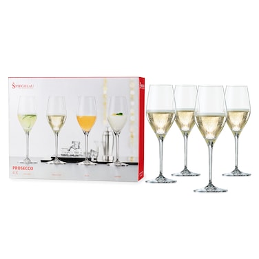 Spiegelau Prosecco Wine Glasses Set of 4 - European-Made Crystal, Classic Stemmed, Dishwasher Safe, Professional Quality Wine Glass Gift Set - 9.1 oz