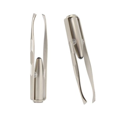 Comimark 2 PCS Eyebrow Tweezers Stainless Steel With LED Light Anti-static Eyelash Eyebrow Clamps Hair Removal Tweezers Profession Makeup Tools