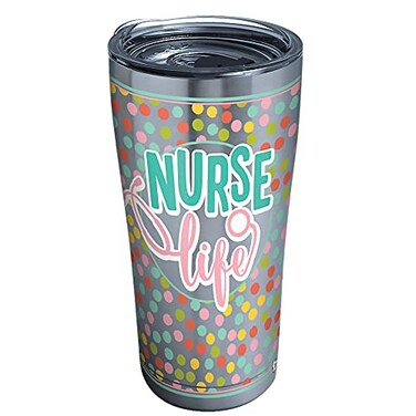 Tervis Nurse Life Polka Dots Insulated Tumbler with Clear and Black Hammer Lid, 20 oz Stainless Steel, Silver