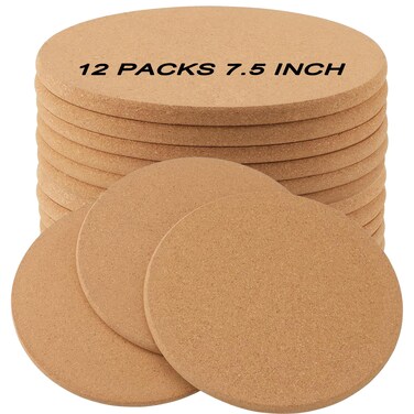 MAHIONG 12 Pack Cork Trivet Round, Thick Cork Coaster Set Kitchen Heat Hot Pads Holder Heat Resistant Corkboard Placemat for Hot Pots, Pans, Kettles, Dishes, 7.5 x 0.4 Inch