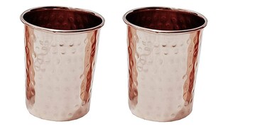 Gavya International Copper Hammered Glass Copper Tumbler Set for Moscow Mules Water Drinking Glasses Serving and Drinking Water For Health benefits Ayurveda 10 Ounce (300 ml) set of 2