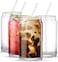 Drinking Glasses Set of 4 - Can Shaped Glass Sake Cups with Straws, 16oz Iced Coffee Glasses, Iced Tea Glasses, Tumbler Cup, Cocktail Glasses, Whiskey Soda Clear Water Cup, Beer Glasses.