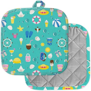 [Pack of 2] Pot Holders for Kitchen, Washable Heat Resistant Pot Holders, Hot Pads, Trivet for Cooking and Baking (On Beach Theme)