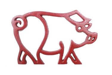 Rustic Red Cast Iron Pig Shaped Trivet 8" - Cast Iron Home Decor - Metal Trivet