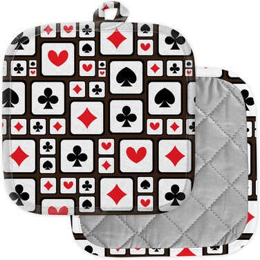 [Pack of 2] Pot Holders for Kitchen, Washable Heat Resistant Pot Holders, Hot Pads, Trivet for Cooking and Baking (Playing Card Symbols)