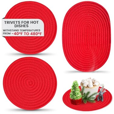 3 Pcs Red Trivets for Hot Dishes - Hot Pan Mat Kitchen Trivets for Hot Pots and Pans Hot Trivets for Quartz Countertops Trivet Mat Hot Pads for Countertops - Hot Plate Mat Large Trivets for Hot Dishes