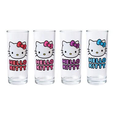 Silver Buffalo Sanrio Hello Kitty 4pc Tumbler Glass Set, 10 Ounces