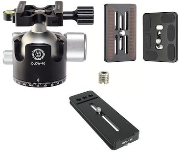 Desmond DLOW-40 Kit &amp; 3 QR Plates 40mm Low Profile Ball Head Arca / RRS Compatible w Pan Lock for Tripod