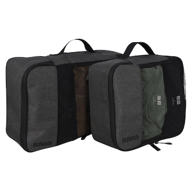 BARA Space Saving Packing Cubes for Carry On Suitcase Luggage Organization - Medium and Small Packing Organizers with a Mesh Top for Lightweight Travel Organization, Grey (Set of 2)