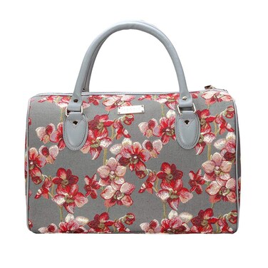 Signare Tapestry Duffle Bag Overnight Bags Weekend Bag for Women with Orchid Grey and Red Design (TRAV-ORC)