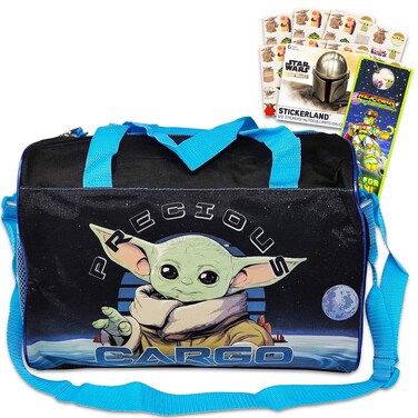 Baby Yoda Store Mandalorian Baby Yoda Travel Bags for Kids - Bundle with Star Wars Duffle Bag, Plus Stickers and More Boys Girls (Mandalorian Bag Set), mandalorian duffle bag
