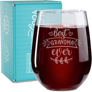On The Rox Drinks Wine Gifts for Grandmother - 17 Oz Most Loved Grandma Engraved Stemless Wine Glass - Unique Funny Birthday, Just Because, Mother's Day Gift Ideas for Nana, Gigi, Granny, Grandmoms