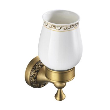Antique Bronze Brass Toothbrush Holder Cup Holder with White Ceramic Tumbler, Wall Mounted Bathroom Hardware Accessories,Pattern Carving Design