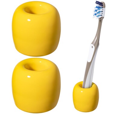 Urbanstrive Ceramic Toothbrush Holders for Bathrooms, Sleek Tooth Brush Holder Toothbrush Stand Tooth Brushing Holder, Portable Bathroom Accessories Organizer, Yellow, 2 Pack