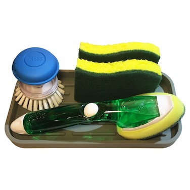 Sponge Holder Tray (2 Pack) - Kitchen Sink Organizer - Bathroom Sink Organizer - Compatible with Scotch Brite Sponges, Compatible with Meyers Soap Dispensers, Compatible with Colgate Toothpaste