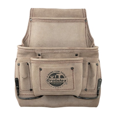Graintex SS2174 9 Pocket Nail &amp; Tool Pouch Beige Color Suede Leather for Constructors, Electricians, Plumbers, Handymen