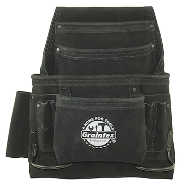 Graintex SS2770 10 Pocket Nail &amp; Tool Pouch Black Color Suede Leather for Constructors, Electricians, Plumbers, Handymen