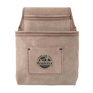 Graintex SS2049 2 Pocket Nail &amp; Tool Pouch Beige Color Suede Leather for Constructors, Electricians, Plumbers, Handymen