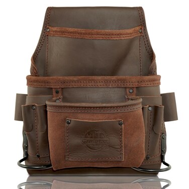 Graintex OS2335 9 Pocket Nail &amp; Tool Pouch Top Grain Oil Tanned Leather for Framers, Constructors, Electricians, Plumbers, Handyman