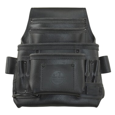 Graintex ST2830 :: 10 Pocket Nail &amp; Tool Pouch Rugged Black Color Top Grain Leather for Framers, Constructors, Electricians, Plumbers, Handyman