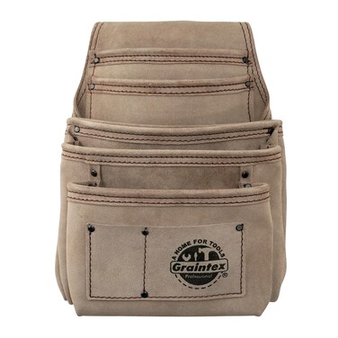 Graintex SS2193 7 Pocket Nail &amp; Tool Pouch Beige Color Suede Leather for Framers, Constructors, Electricians, Plumbers, Handyman