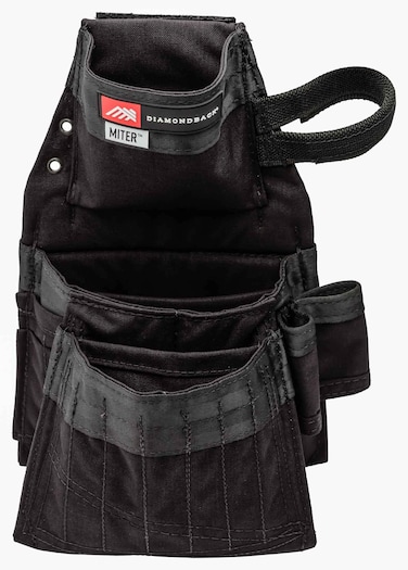 The Diamondback Miter Tool Pouch - Clip-On Tool Belt Pouch with 3 Pockets, 7 Slots, &amp; 3 Loops- Lightweight Belt Tool Pouch- Durable Tool Pouch with Belt Clip 15.25"x10.25", 1 lb (Black)