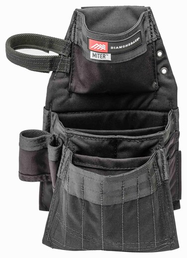 The Diamondback Miter Tool Pouch - Clip-On Tool Belt Pouch with 3 Pockets, 7 Slots, &amp; 3 Loops- Lightweight Belt Tool Pouch- Durable Tool Pouch with Belt Clip 15.25"x10.25", 1 lb (Black)