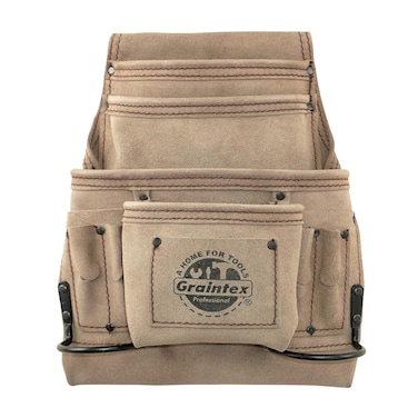 Graintex SS2170 10 Pocket Nail &amp; Tool Pouch Beige Color Suede Leather for Constructors, Electricians, Plumbers, Handymen