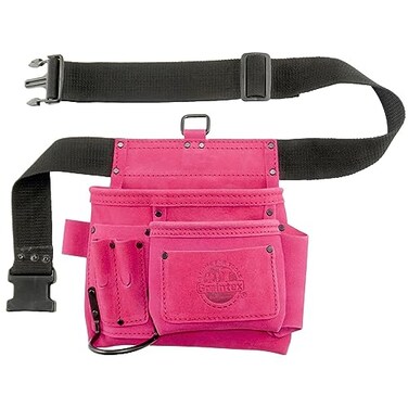 GRAINTEX SS2081 5 Pocket Nail &amp; Tool Pouch Pink Color Suede Leather with 2&acirc;&euro; Webbing Belt for Constructors, Electricians, Plumbers, Handymen