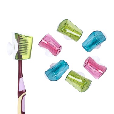 6 Pcs Travel Toothbrush Head Covers Cap with Suction Cup Portable Toothbrush Holder Wall Mount Toothbrush Cap Toothbrush Cap Case Box for Travel and Home Use (3 Colors)