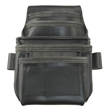 Graintex ST2852 :: 7 Pocket Nail &amp; Tool Pouch Rugged Black Color Top Grain Leather for Framers, Constructors, Electricians, Plumbers, Handyman
