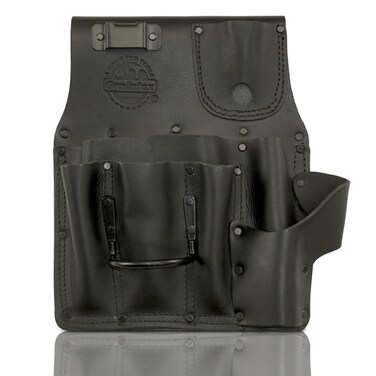 Graintex AS2598 Drywall Pouch Right Handed Ambassador Series Black Color Top Grain Leather, Steel Hammer Holder &amp; Measuring Tape Clip, Belt Loop Fits 3" Belt, Framers, Drywall Contractor