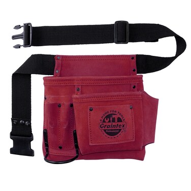 Graintex SS2268 5 Pocket Nail &amp; Tool Pouch Burgundy Suede Leather with 2&acirc;&euro; Webbing Belt for Constructors, Electricians, Plumbers, Handymen