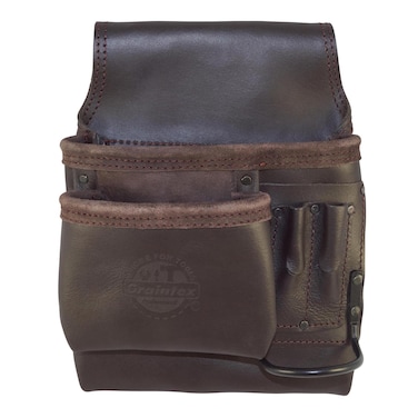 Graintex OS2202 5 Pocket Left Handed Oil Tanned Leather Nail &amp; Tool Pouch Dark Brown Color for Constructor/Electrician/Plumber
