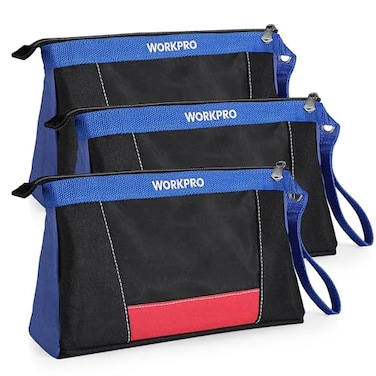 WORKPRO 12" Tool Pouches with Zipper, Heavy-Duty Small Tool Bag, Utility small tool pouch for Tool Organizers and Storage, Mini Tool Bag, 3 Pack