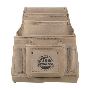 Graintex SS2460 10 Pocket Nail &amp; Tool Pouch Beige Color Suede Leather for Constructors, Electricians, Plumbers, Handymen