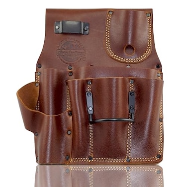 Graintex AS2587 Drywall Pouch Right Handed Ambassador Series Chestnut Brown Color Top Grain Leather, Steel Hammer Holder &amp; Measuring Tape Clip, Belt Loop Fits 3" Belt, Framers, Drywall Contractor