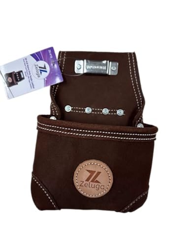 Zeluga 20-418 Heavy Duty Suede Leather Chalk Reel Tool Pouch with Tape Holder, Brown
