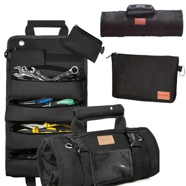 NewShark Tool Roll Tool Bag, Ballistic Nylon Stitches Zipper Wear Resistant, Zero-Abrasion Tool Bag 6 Pockets Wrench Roll Up Tool Pouch for Motorcycle Electrician Carpenter Plumber