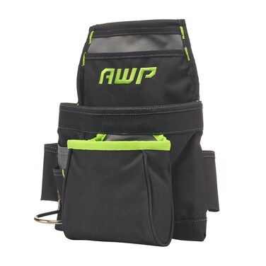 AWP TrapJaw Carpenter Tool Pouch   Tiered 9 Pocket Design with Steel Hammer Loop   Black