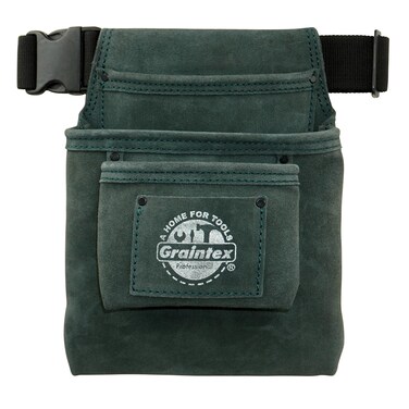 Graintex SS2493 :: 3 Pocket Nail &amp; Tool Pouch Hunter Green Color Suede Leather with 2&acirc;&euro; Webbing Belt for Constructors, Electricians, Plumbers, Handymen