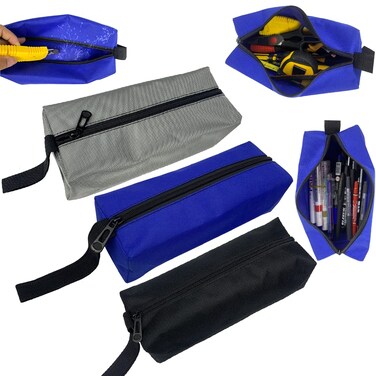 HunterBee 3 pcs Pockets Blue Black Gray Zipper utility waterproof canvas tool organizer bag screws nails bolts pouch nuts heavy duty Multipurpose storage bags