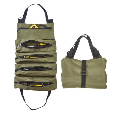 SIUTCO Tool Roll Up Bag,Roll-Up Tool Organizer Canvas Multi-Purpose,Heavy Duty Tool Roll Bag,Tool Bag Organizer With 6 Tool Pouches For Car Motorcycle-Jeep Gifts For Men (Green)