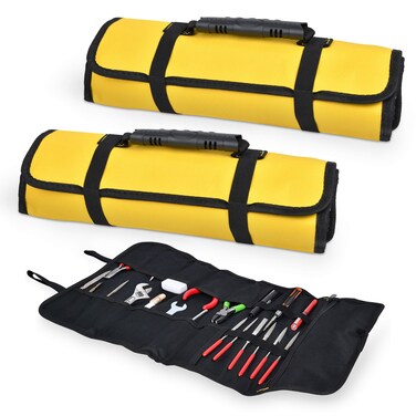 Akamino 2 Pack Canvas Roll Up Tool Bag, Multi-Purpose Tool Pouch with Zipped Compartments Heavy Duty Hanging Tool Organizer for Wrench Screwdriver Tool Storage